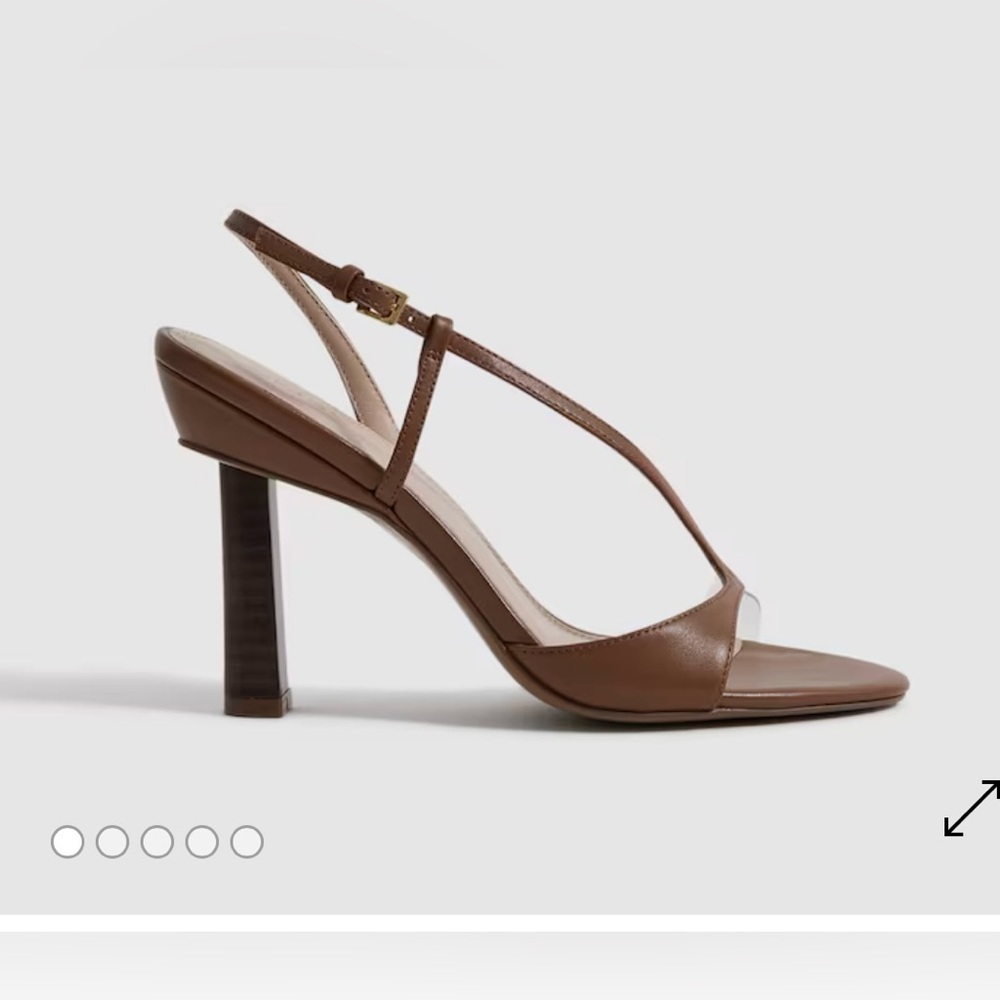 Slingback T-Strap Leather Heeled Sandal in Brown